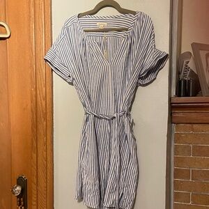 Max Studio Blue and White Striped shirt Dress size L NWT
